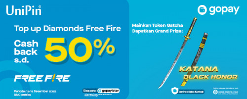 Promo Desember – Mainkan Token Gacha! Dapatkan Grand Prize: Katana - Black Honor + Cashback 50% Saldo GoPay!